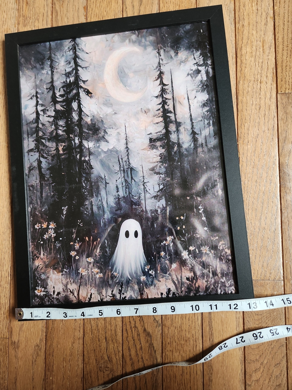 Framed Ghost in Moonlight Forest Wall Art - Black Frame
